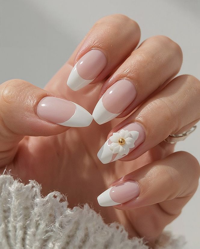 Whimsical Wildflower Almond French Nails: Spring Nail Inspo