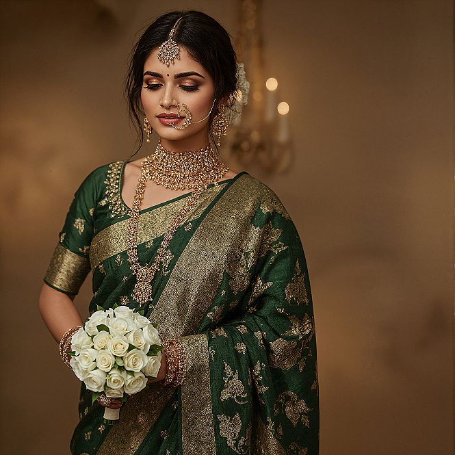 Emerald Green Wedding Saree: Captivating Tamil Bridal Look