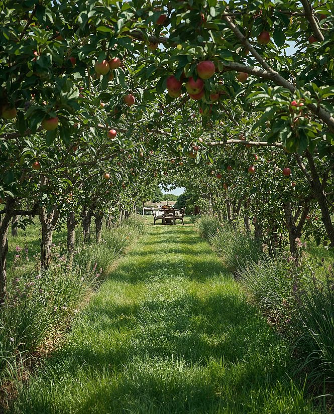 Mixed Fruit Orchard Layout: Idyllic Garden Space for Dining