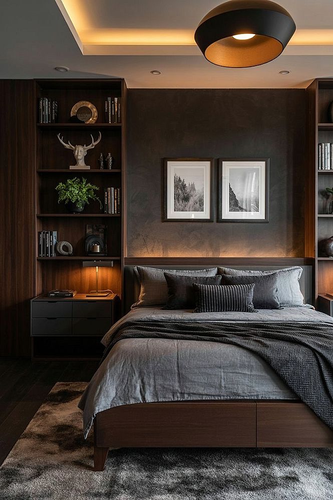 Masculine Dark Wood Bedroom: Sophisticated Design for Parents