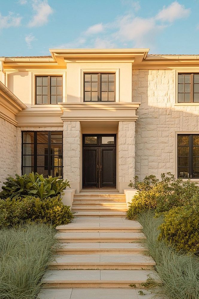 Warm Stucco & Stone: Cozy Modern House Exterior Trends