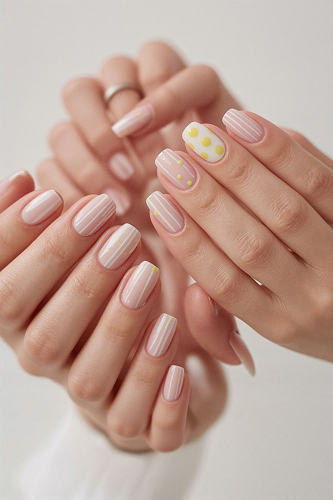 Playful Polka Dot & Striped Nail Art: Cute Simple Gel Designs