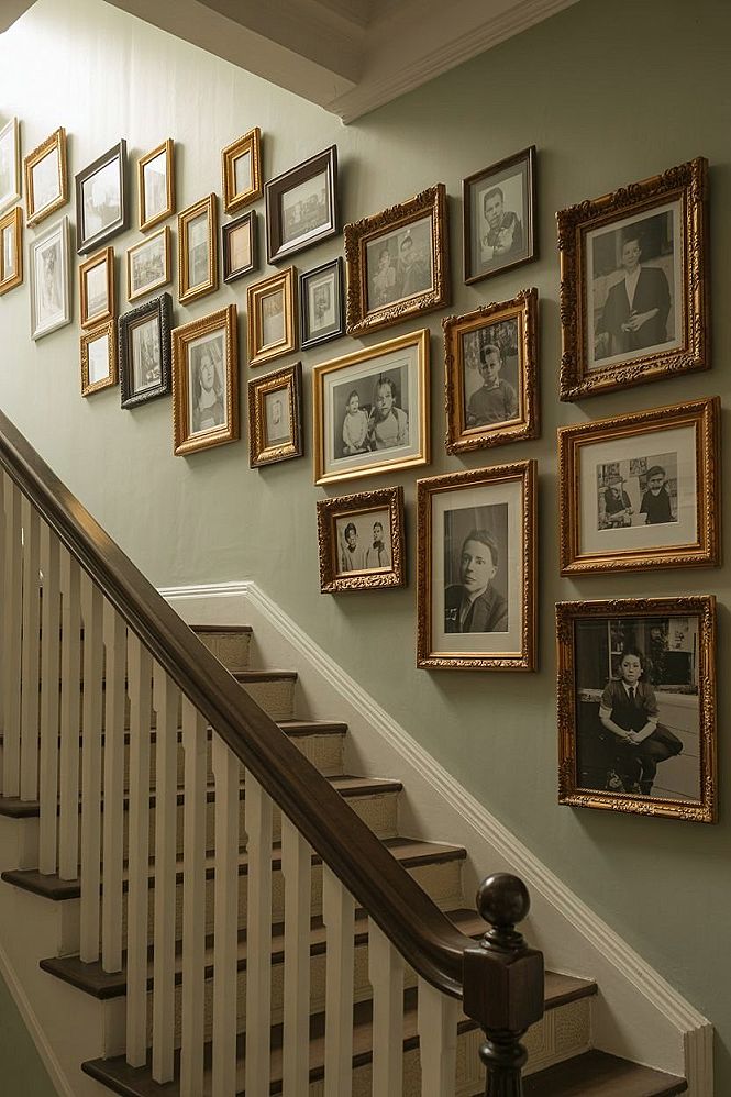 Timeless Family Gallery Walls for Staircases with Vintage Charm