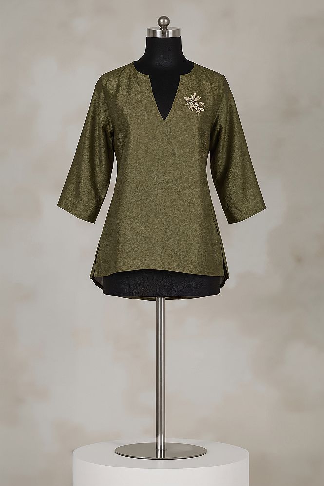 Trendy Olive Green Silk Blouse Front Designs for Traditional Sarees