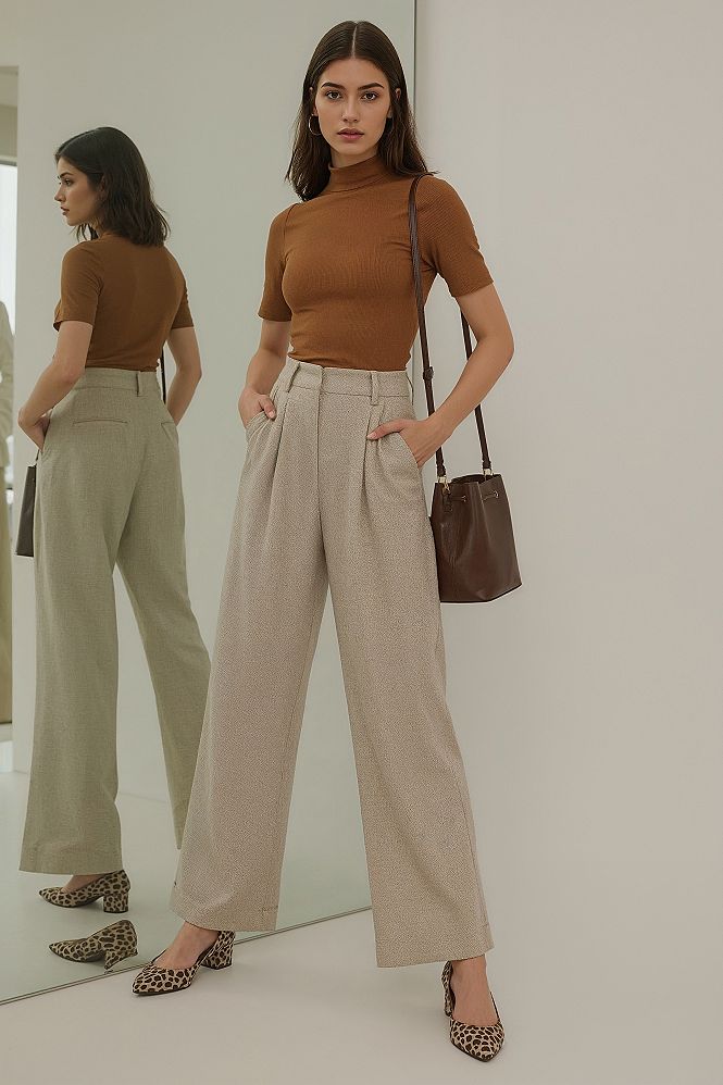 Vintage Elegant Outfits: Beige Pants Workwear for Mid-Sizes