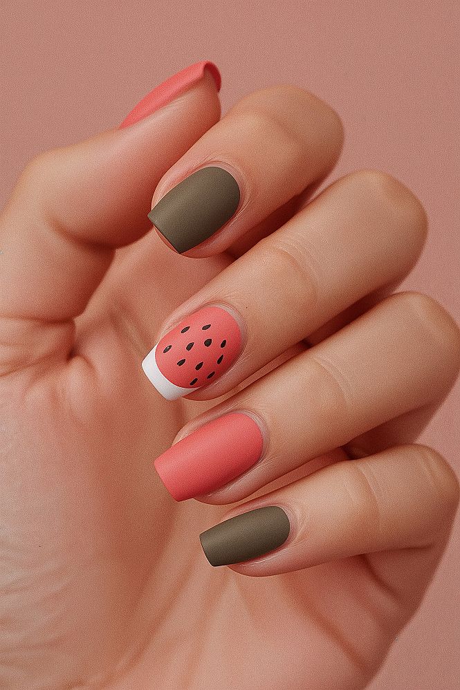 Juicy Watermelon Nail Inspo: Fun Summer Matte Manicure