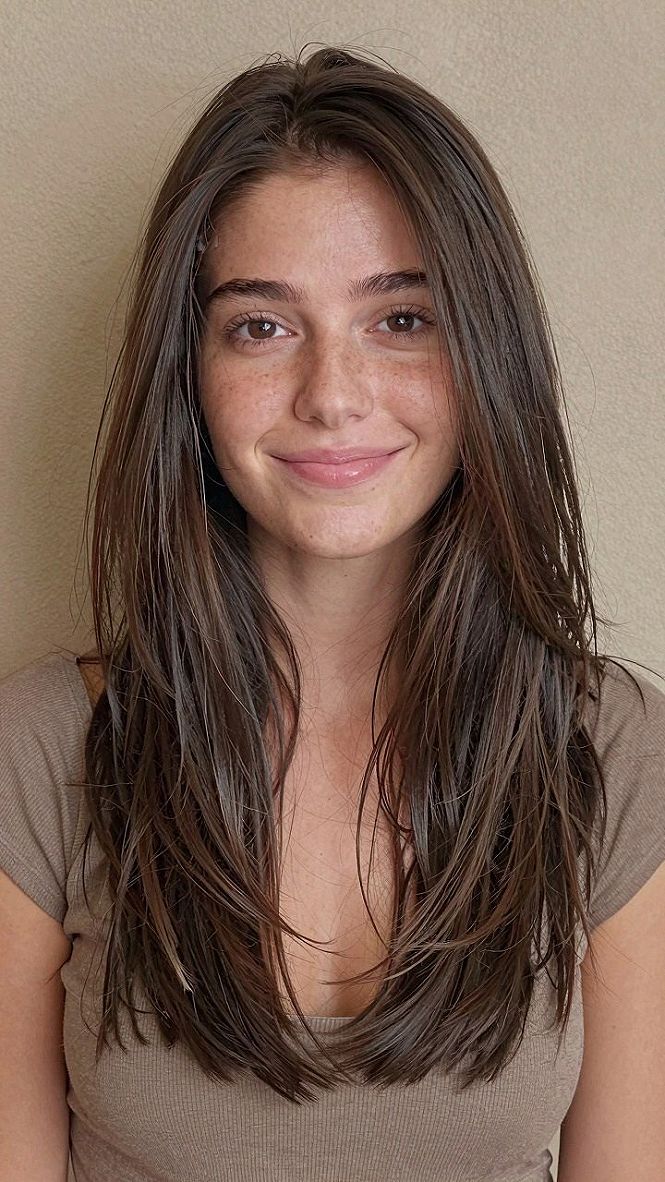 Choosing Softly Cascading Layers for Straight Brunette Hair