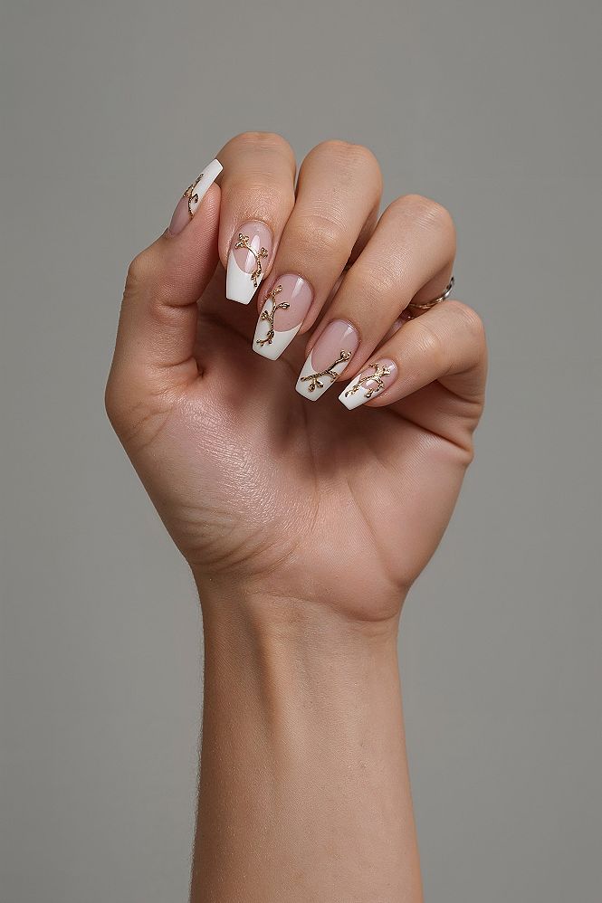 Short Acrylic Nails Designs with Chic Gold Accents