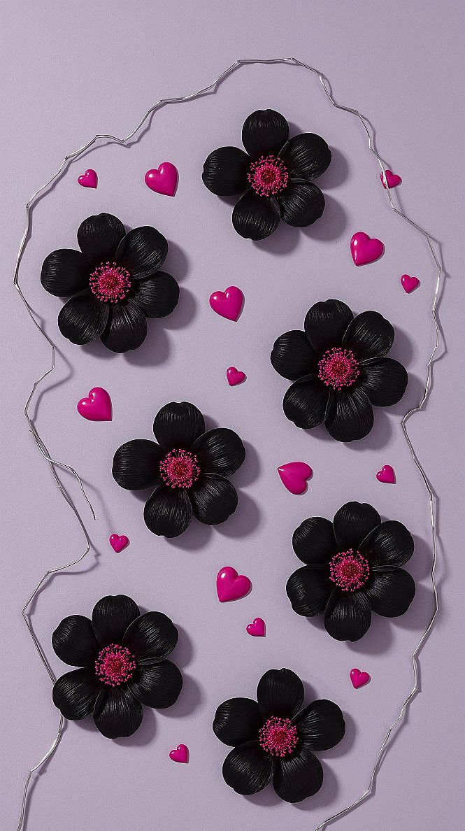 Stunning Pink Ribbon Wallpaper: Chic Black & Pink Flowers for Ladies
