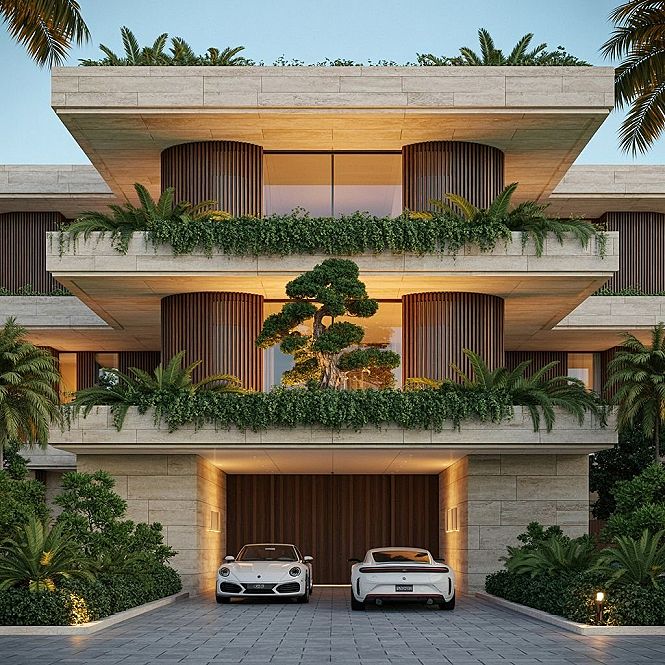 Luxury 2 Floor Mansion: Tropical Landscape & Modern Exterior Design