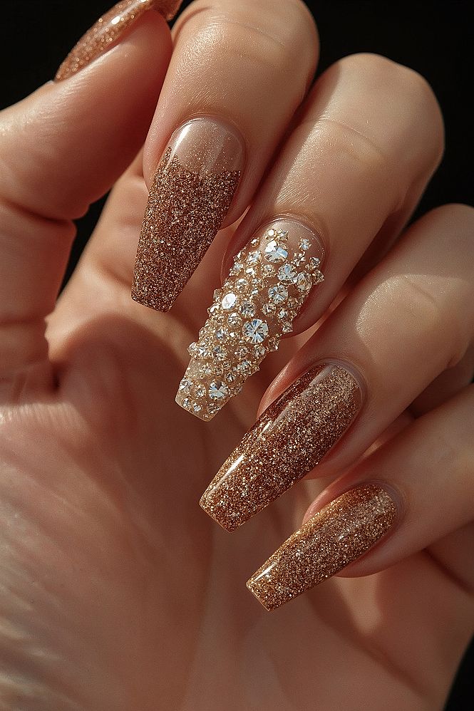 Luxury Gold & Glitter Ombré Nails for Bridal Season