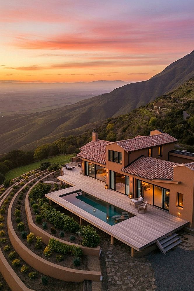 Modern Country House Exterior: Panoramic Views and Natural Landscape