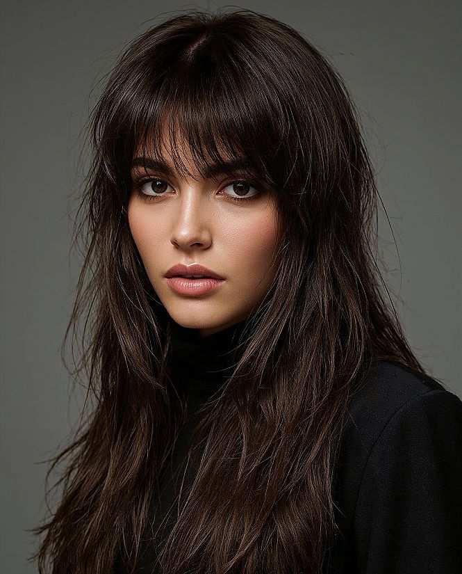Timeless Elegance: Long Haircuts with Classic Bangs for Effortless Style