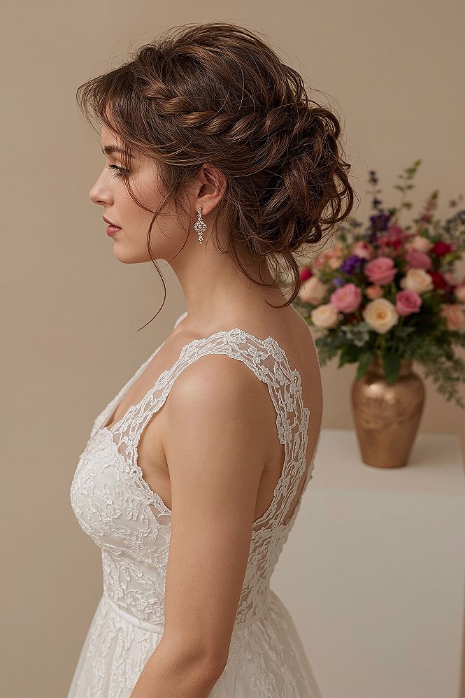 Curly Braided Updo: Stunning Brunette Bridal Hairstyles