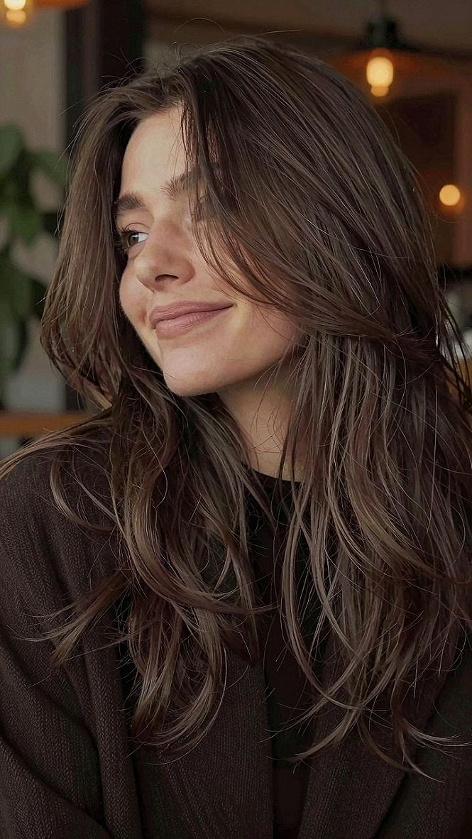 Textured Ends and Medium Long Layers for Brunette Hair