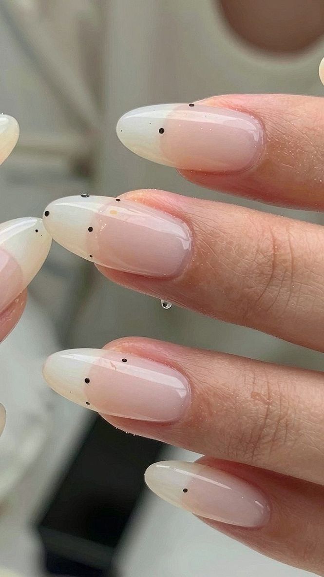 Minimalist Chocolate Dot Details on Almond Nails