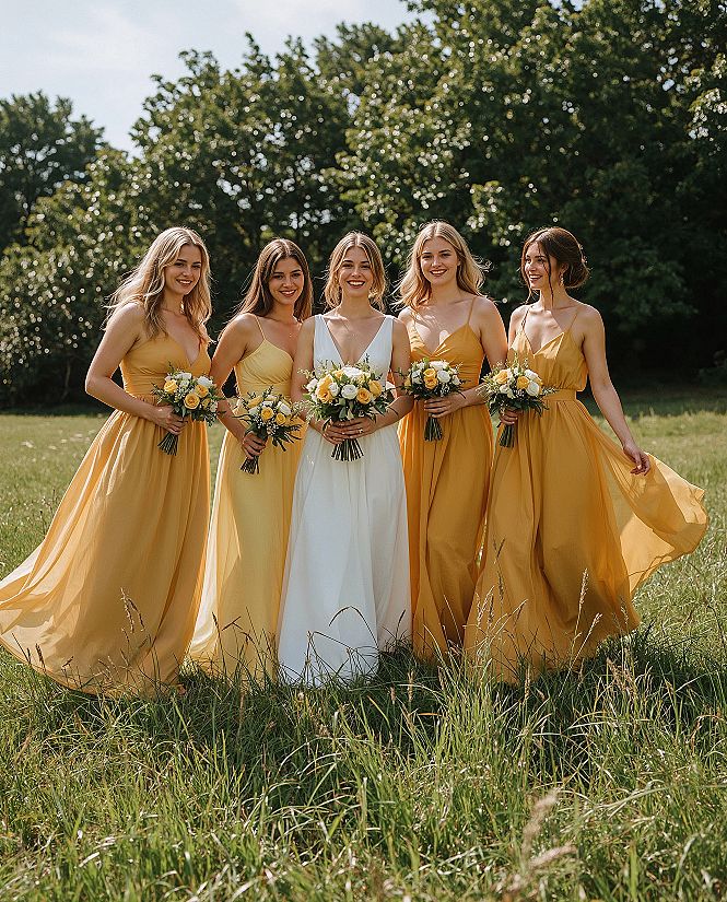 Radiant Yellow Bridesmaid Dresses for Garden Party Weddings