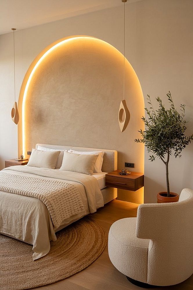 Minimalist Couple's Bedroom: Aesthetic Serenity & Creamy Hues