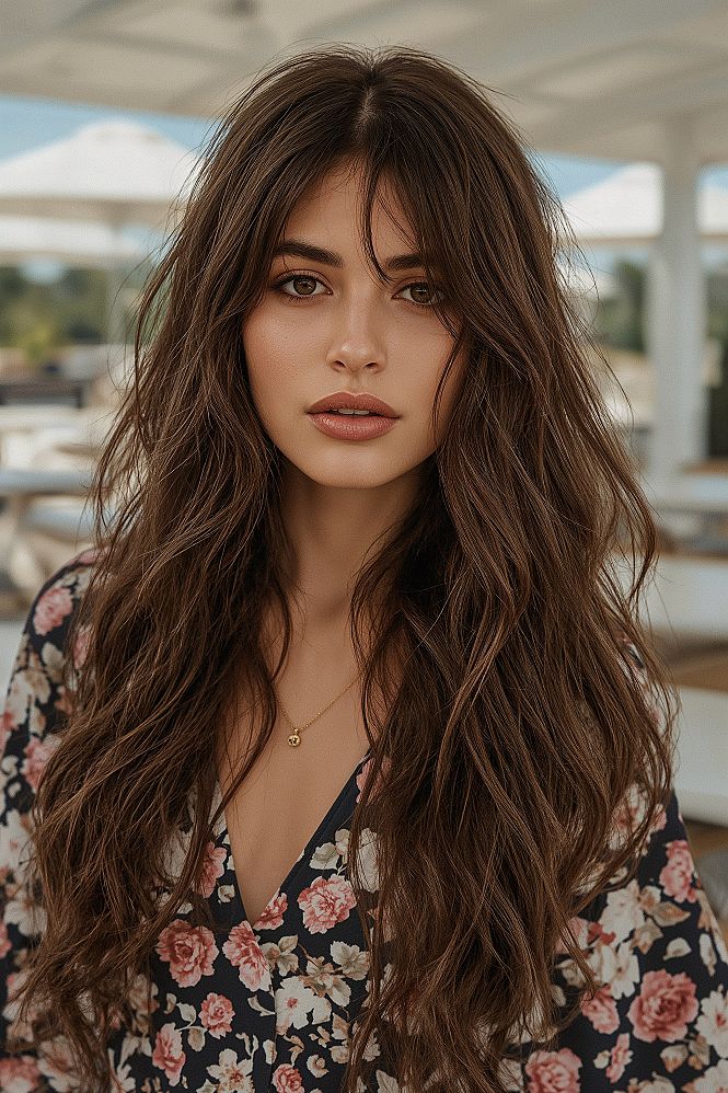 Graceful Wavy Hairstyles with Soft Long Fringe