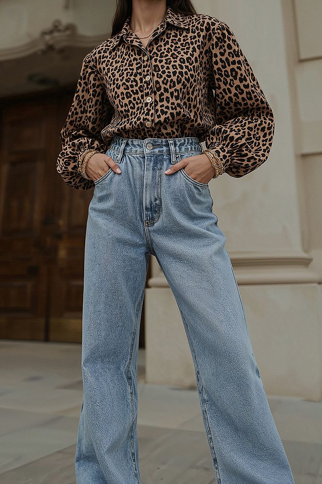 Fall Street Style 2024: Leopard Print & Palazzo Jeans for a Chic Look