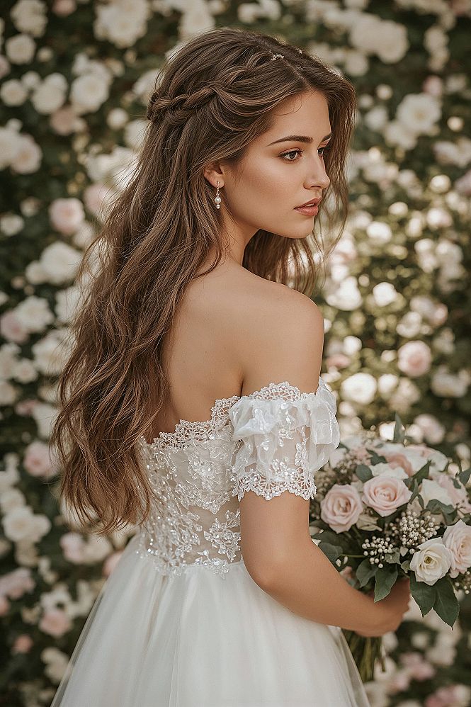 Ethereal Brunette Bridal Hair with Delicate Pearl Accents