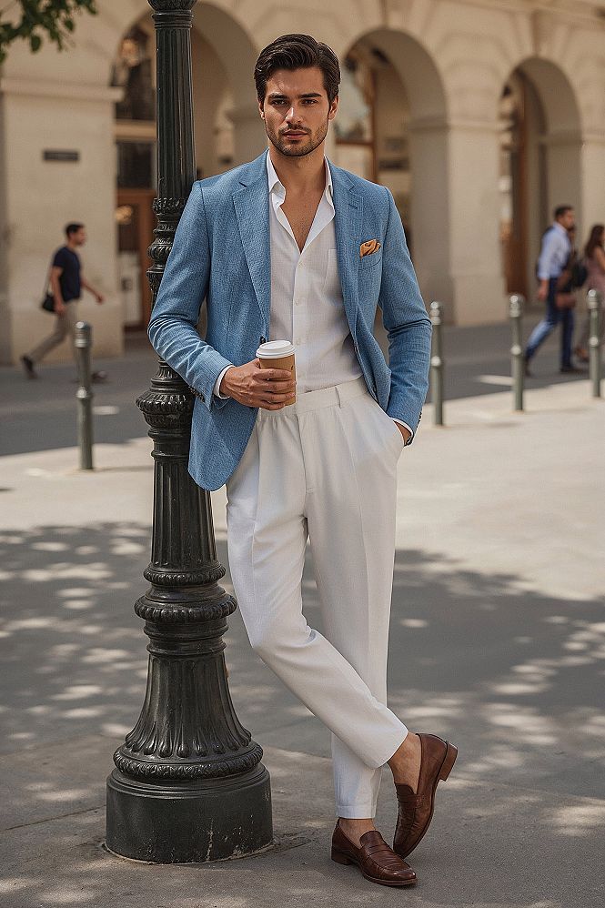 Effortless Summer Style: The Sky Blue Linen Suit for Men