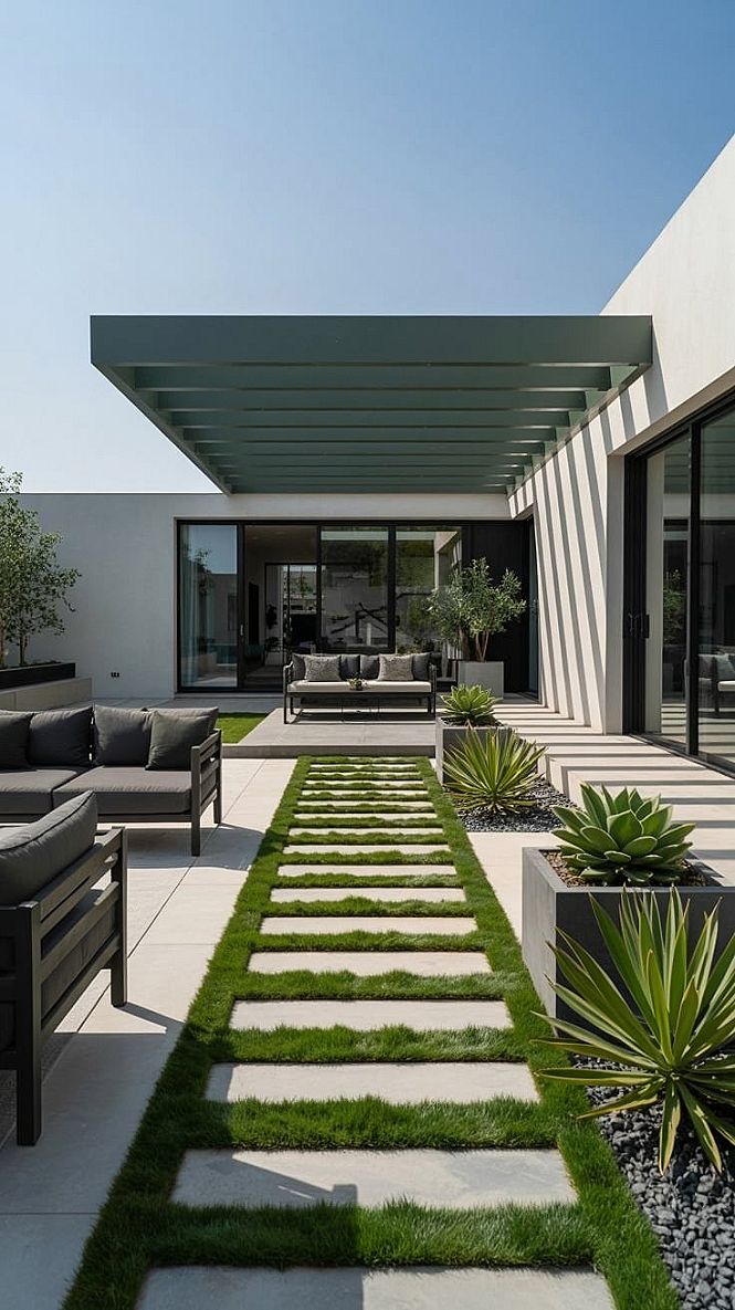 Modern Backyard Pergola: Aesthetic Outdoor Patio with Lush Grass