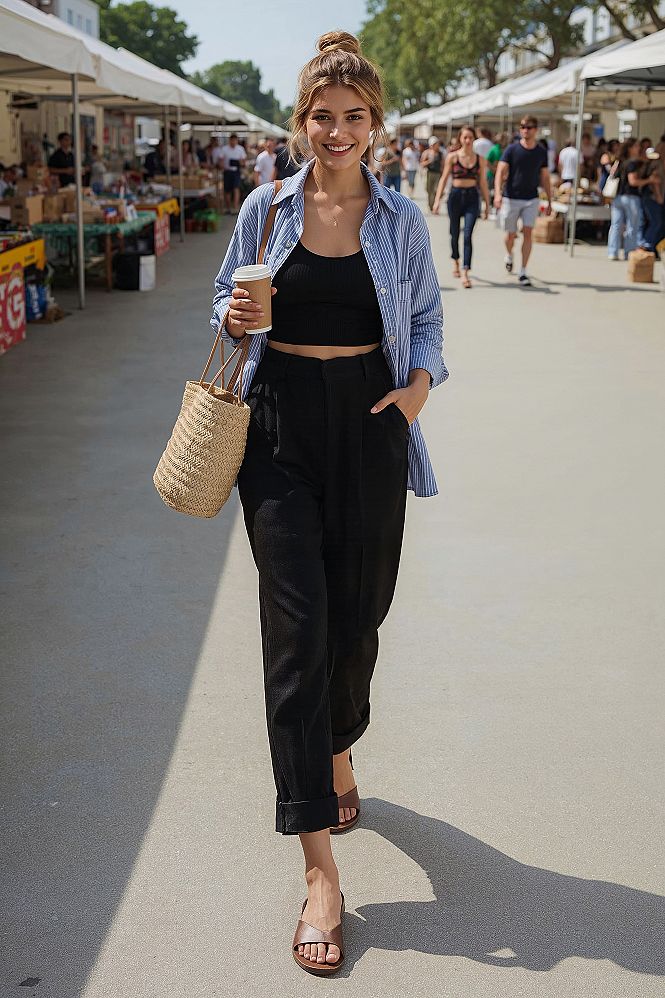 Striped Shirt Over Tank Top: Effortless Old Money Summer Style
