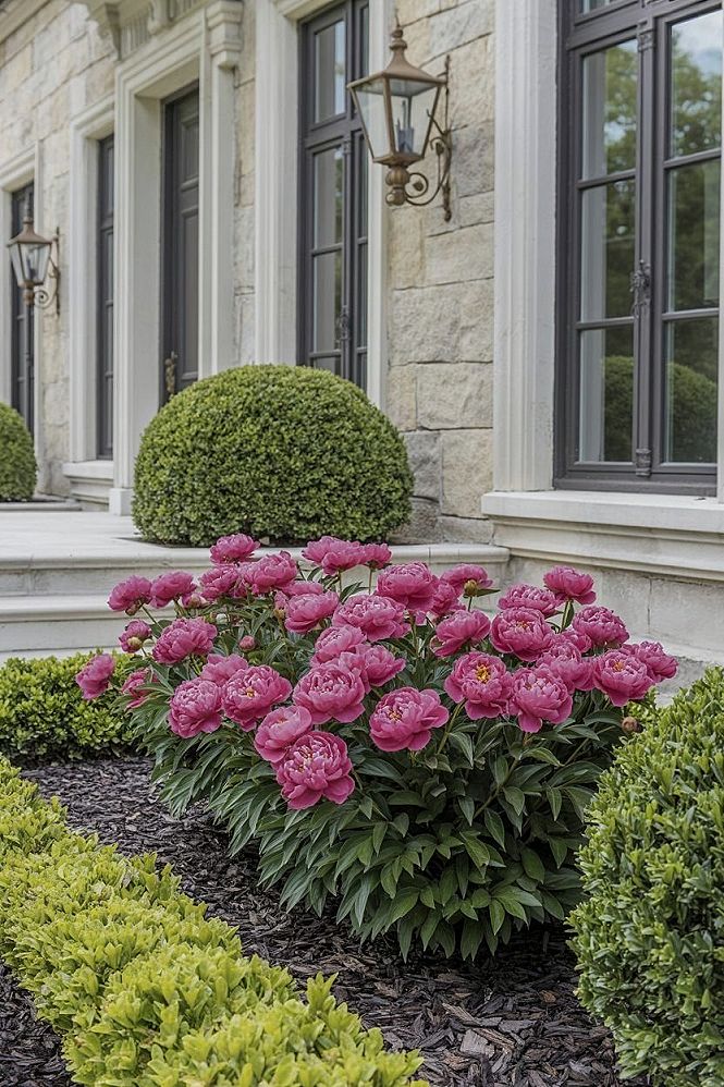 Elegant Front Flowerbed Landscaping for Home Entrances