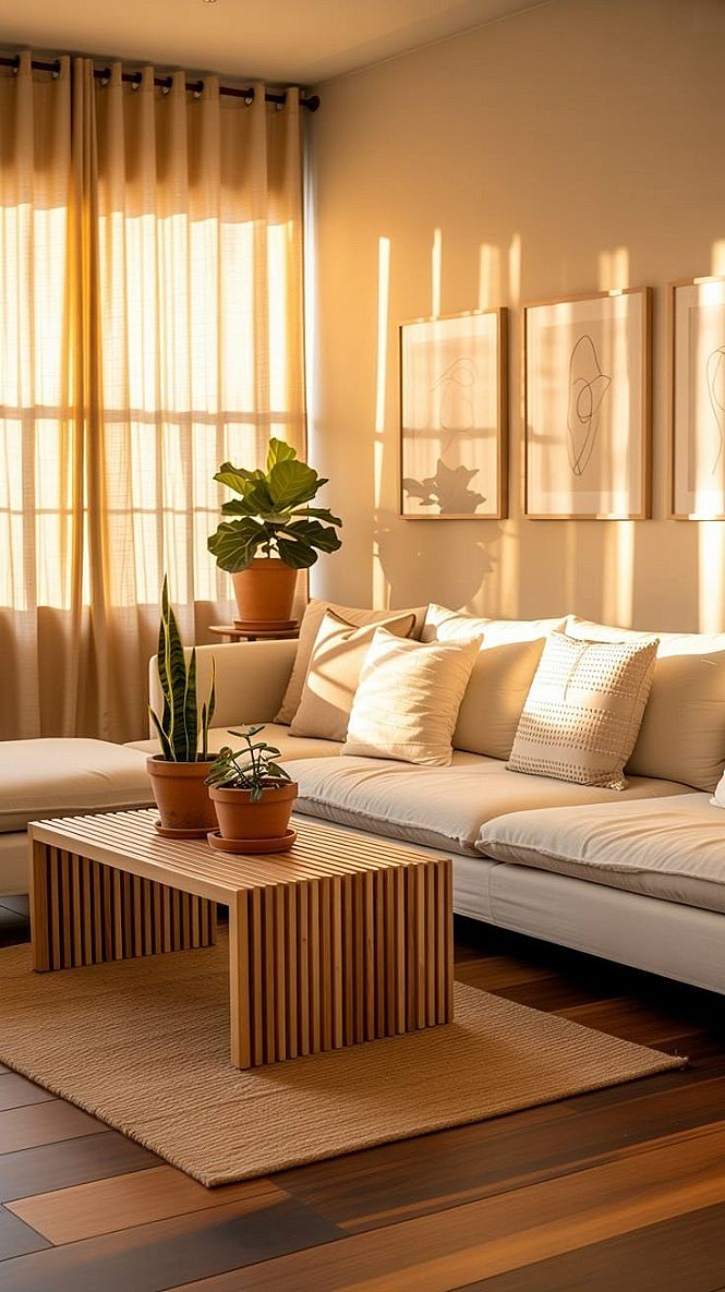 Dreamy Natural Modern Living Room: Beige Interiors & Plants