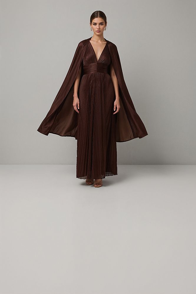 Mahogany Modest Formal Dress with Cape for Winter Soirees