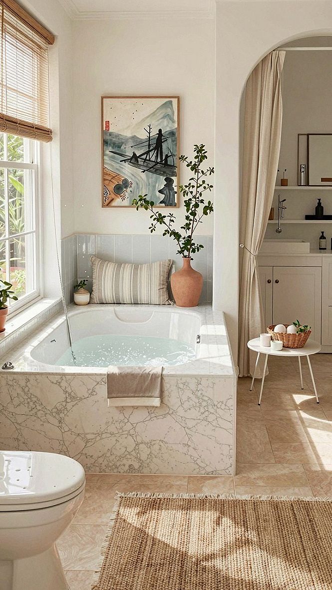 Bringing Warm Earth Tones Into a Coastal Bathroom