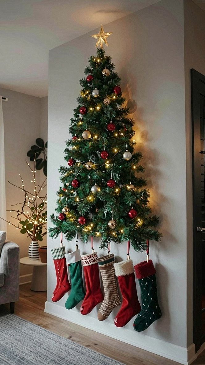 Hanging a Half Christmas Tree to Save Living Room Space