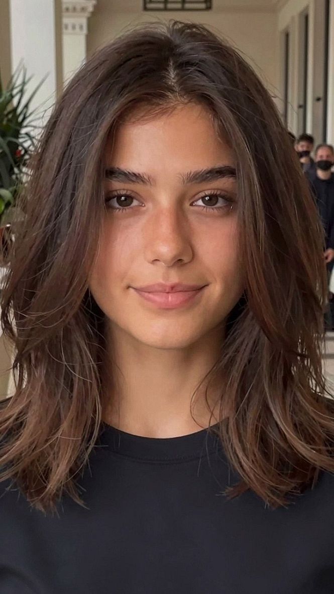 Adding Shaggy Crown Layers to Straight Brunette Hair