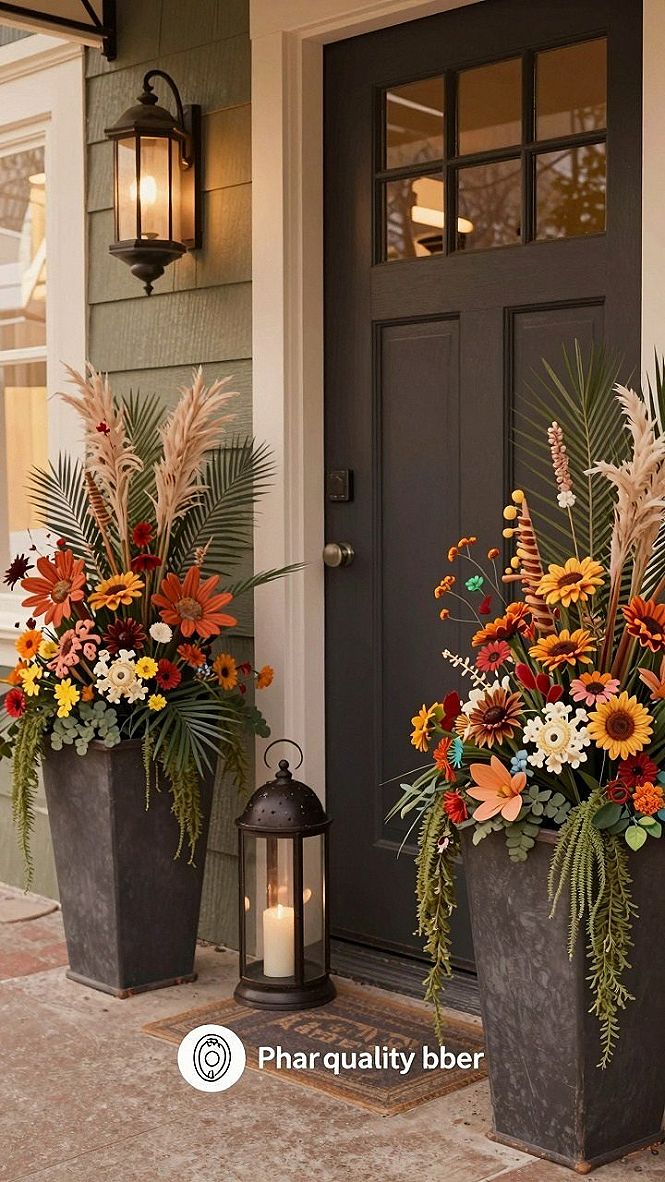 Displaying Autumn Doorway Planters For A Cozy Kitchen Entry