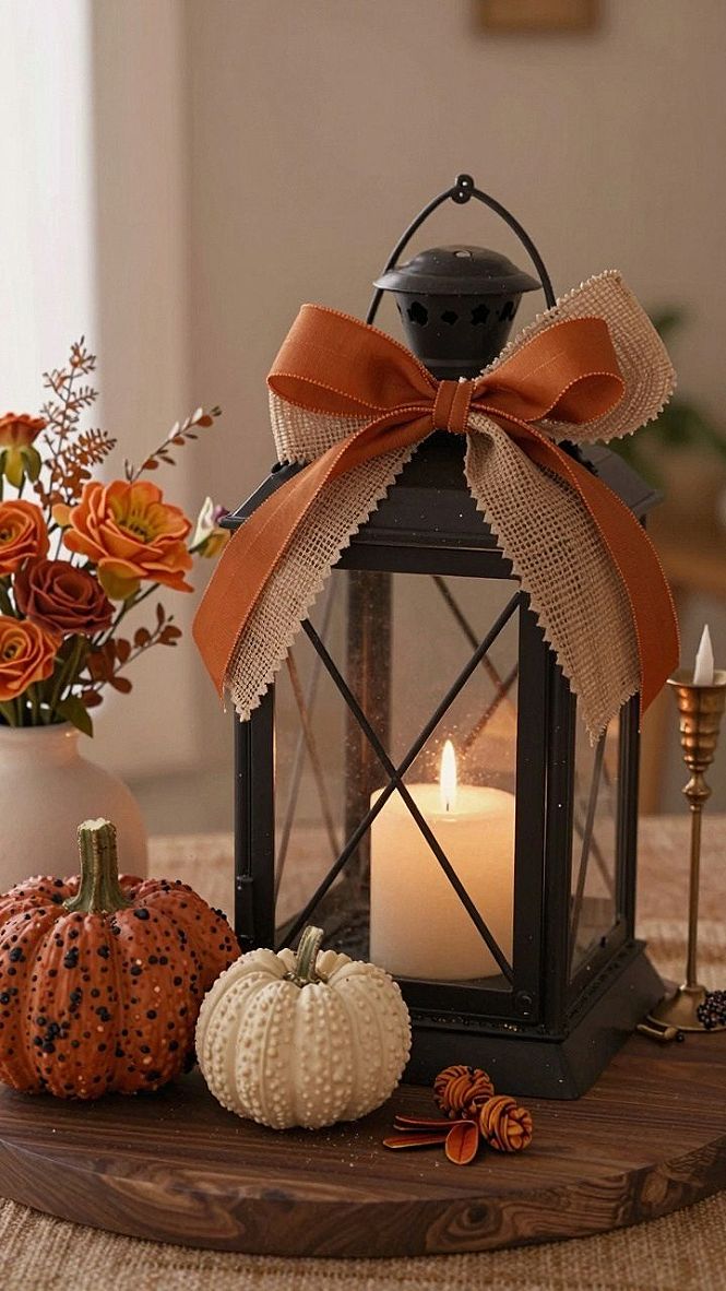 Decorating with a Single Lantern and Ribbon Accent
