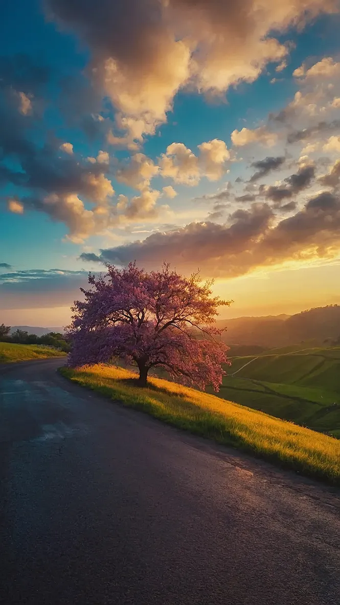 A Lonely Tree's Sunset Symphony