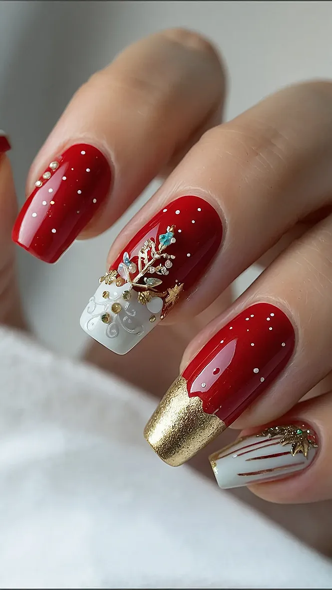 Red & White Christmas Nails