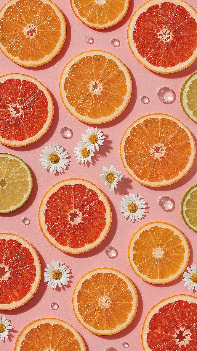 Vibrant Summer Birthday Aesthetic: Cute Citrus & Daisy Phone Wallpaper