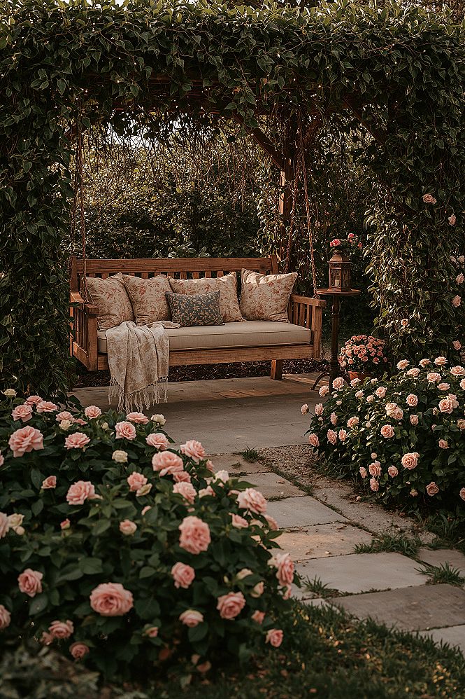 Dream Backyard Oasis: Cozy Outdoor Swing Arbor for Garden Retreats