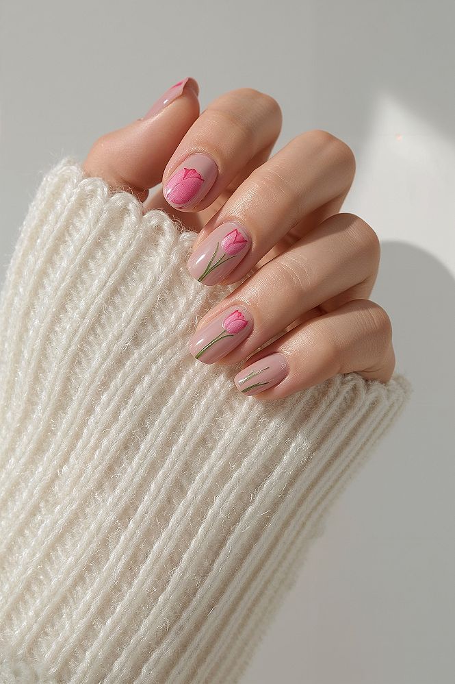 Charming Spring Tulip Nails: Girly Pink Floral Designs for 2026