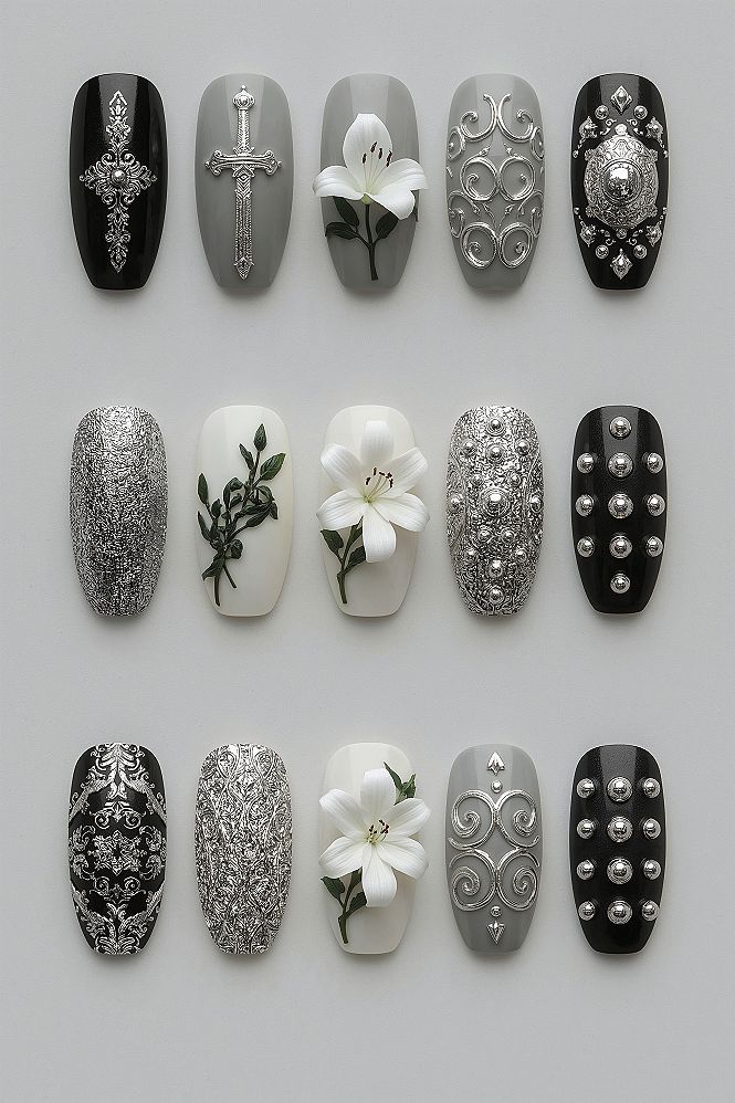 Gothic Armor & Lily Press On Nails: Medieval Elegance for 2024