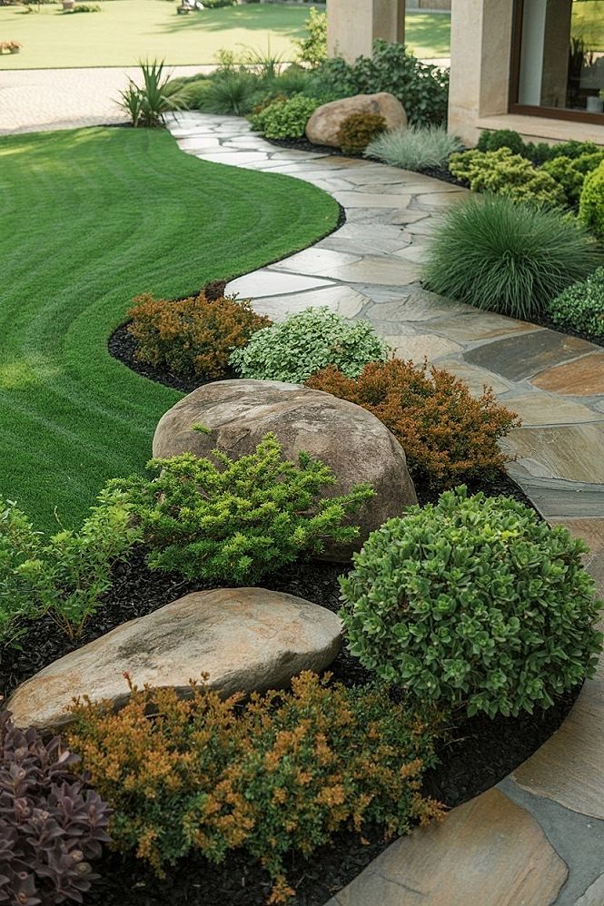 Modern Home Outdoor Design: Majestic Boulder Landscape Appeal