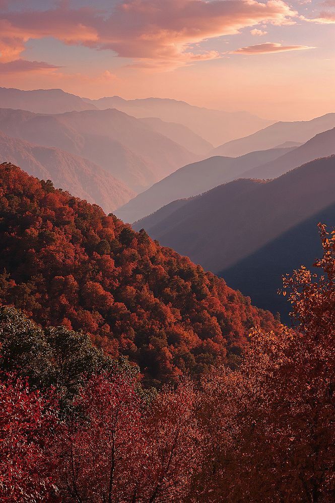 Vibrant Autumn Peaks: Majestic Mountain Views & Foggy Nature Wallpaper 4K
