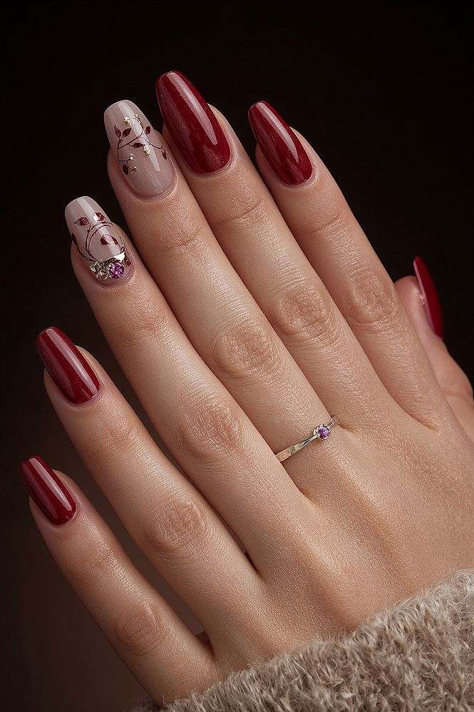 Elegant Burgundy Almond Nails: Deep Red Manicure Inspiration