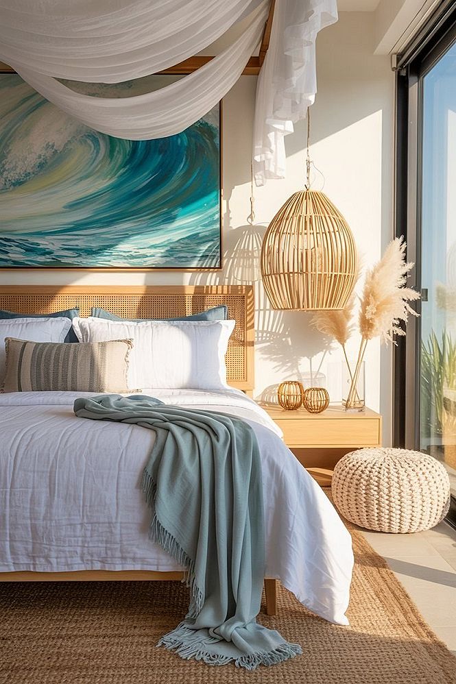 Boho Coastal Bedroom Sanctuary: Light-Filled & Serene