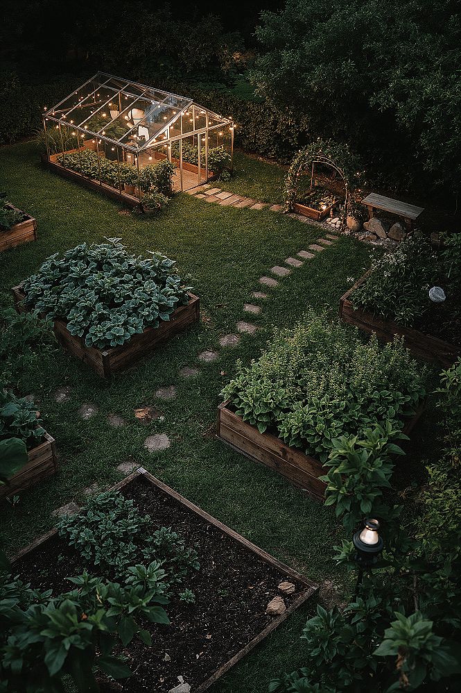 Elegant Backyard Makeover: Raised Beds & Greenhouse Garden Bliss