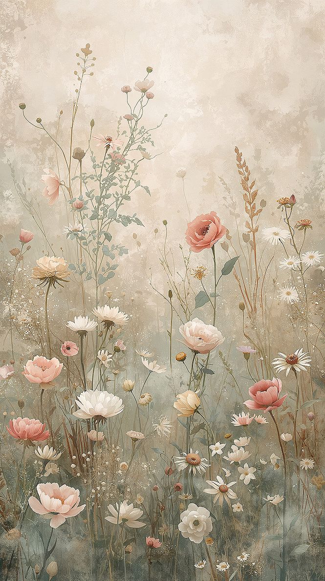 Dreamy Wildflower Meadow Wall Mural: Ethereal Home Decor Art
