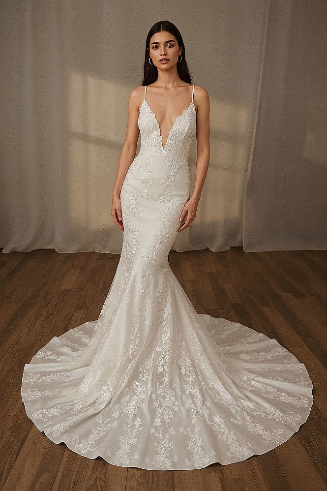 Dreamy Mermaid Wedding Dress: Spaghetti Straps & Elegant Lace