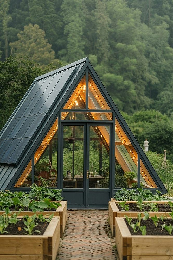 Modern Backyard Greenhouse: Sleek Design & Smart Garden Beds